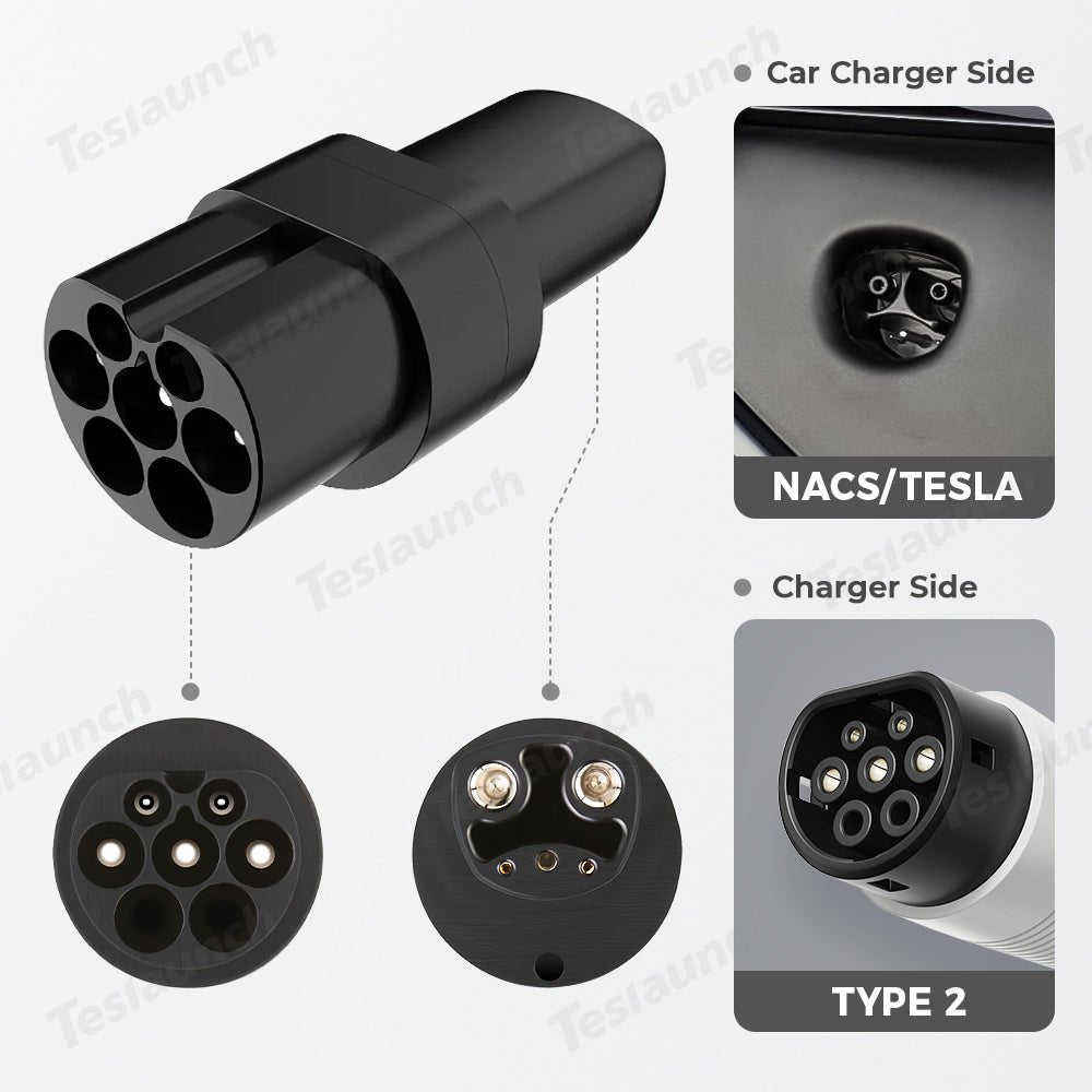 Type 2 to Tesla/NACS EV Charge Adapter (AC Only) - T-Launch