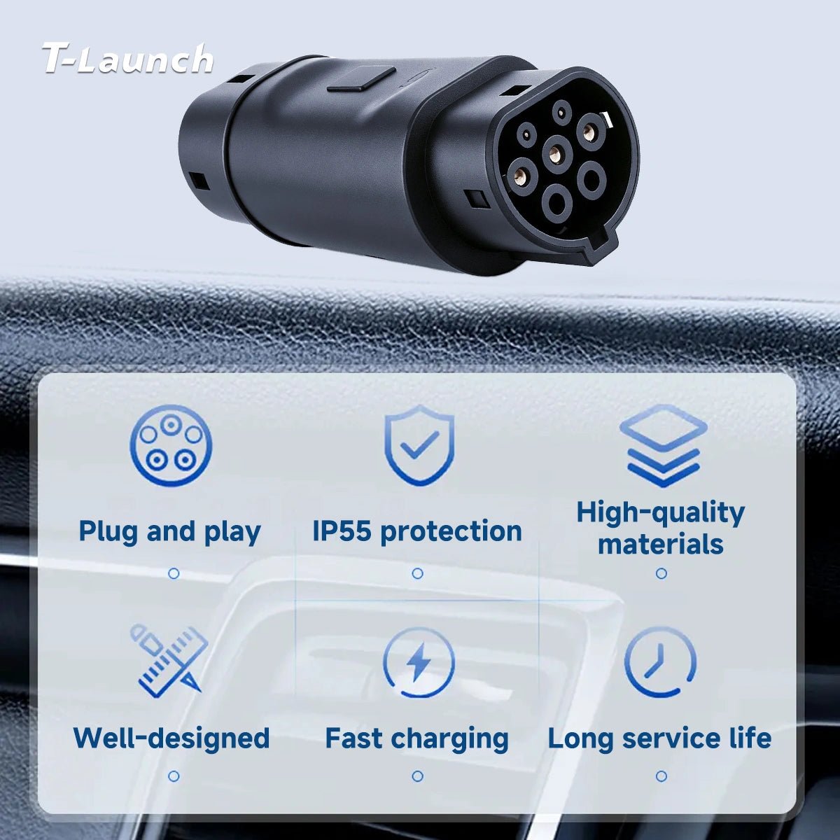 Type 2 to Type 1 EV Charging Adapter - T-Launch