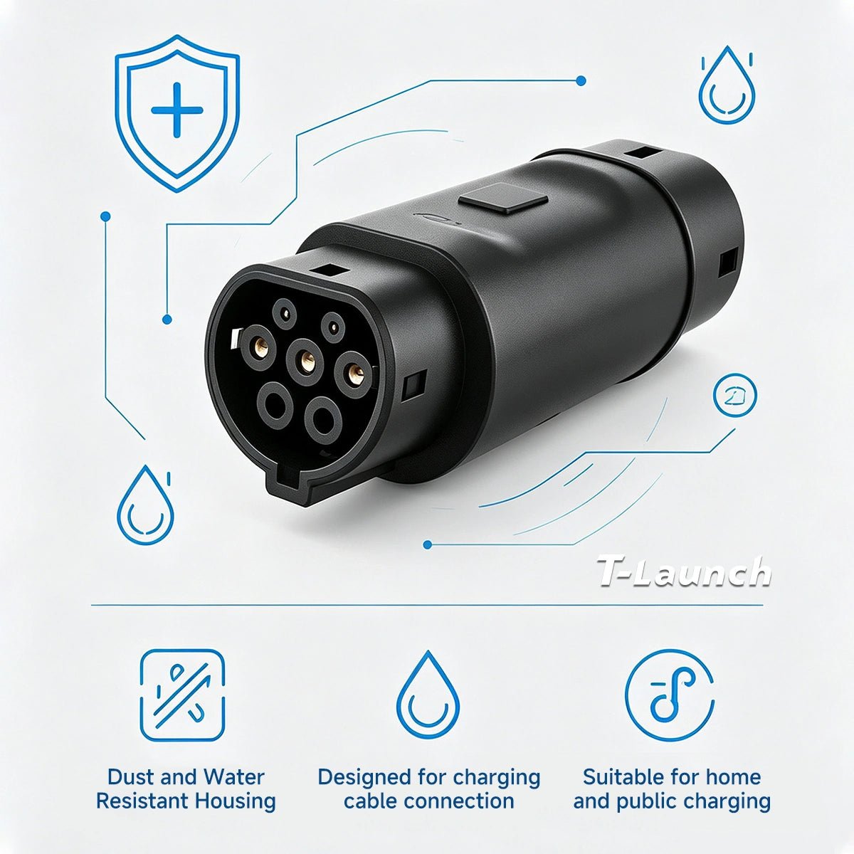 Type 2 to Type 1 EV Charging Adapter - T-Launch