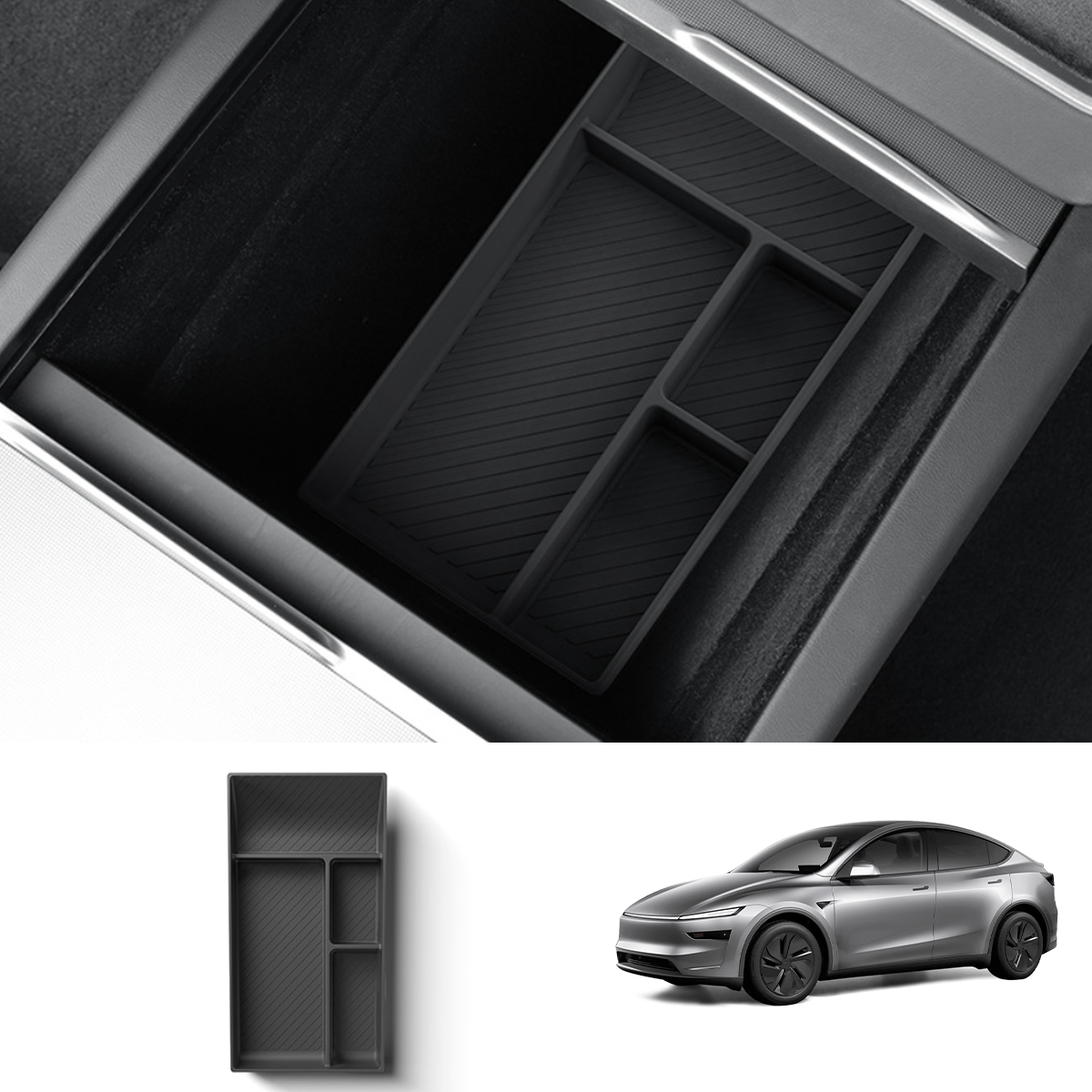 Silicone Center Console & Armrest Lower Storage Tray for Tesla Model Y Juniper 2025+