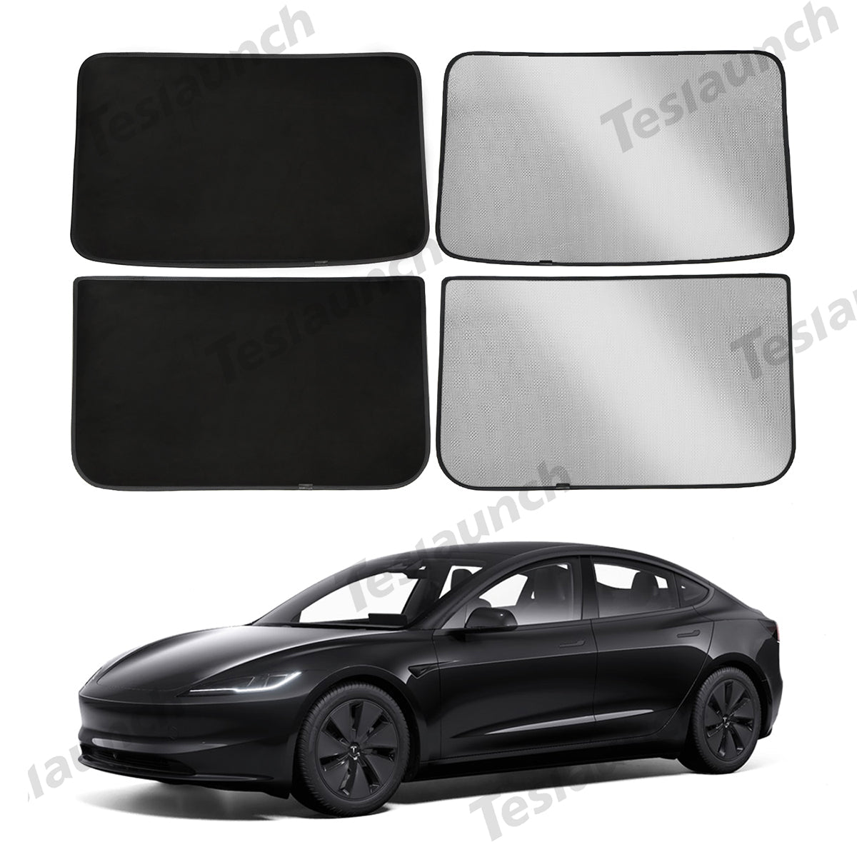 Upgrade Built-In Reflective Ice Crystal + Suede Sunroof Sunshade for Tesla 2024+ Model 3 Highland - T-Launch