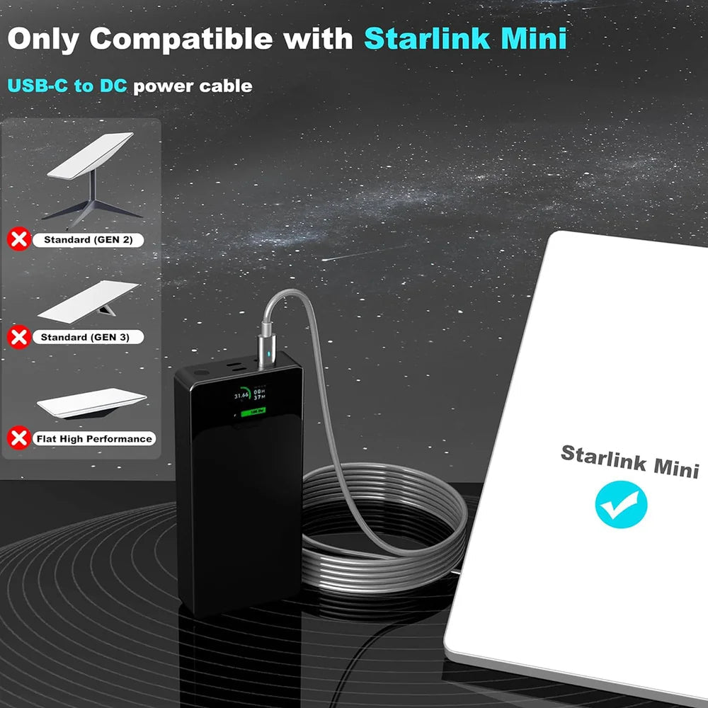 USB-C to DC Cable with LED Indicator for Starlink Mini - T-Launch