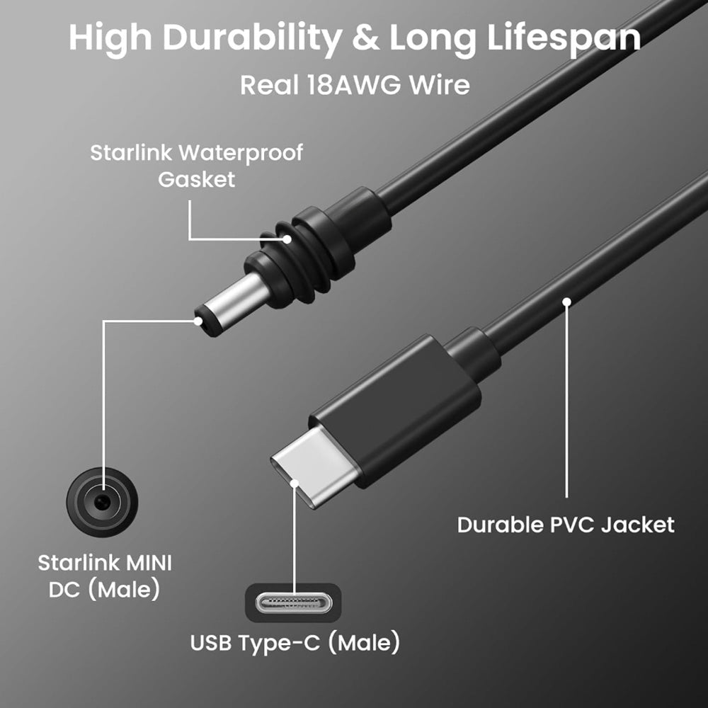 USB-C to DC Power Cable for Starlink Mini - T-Launch