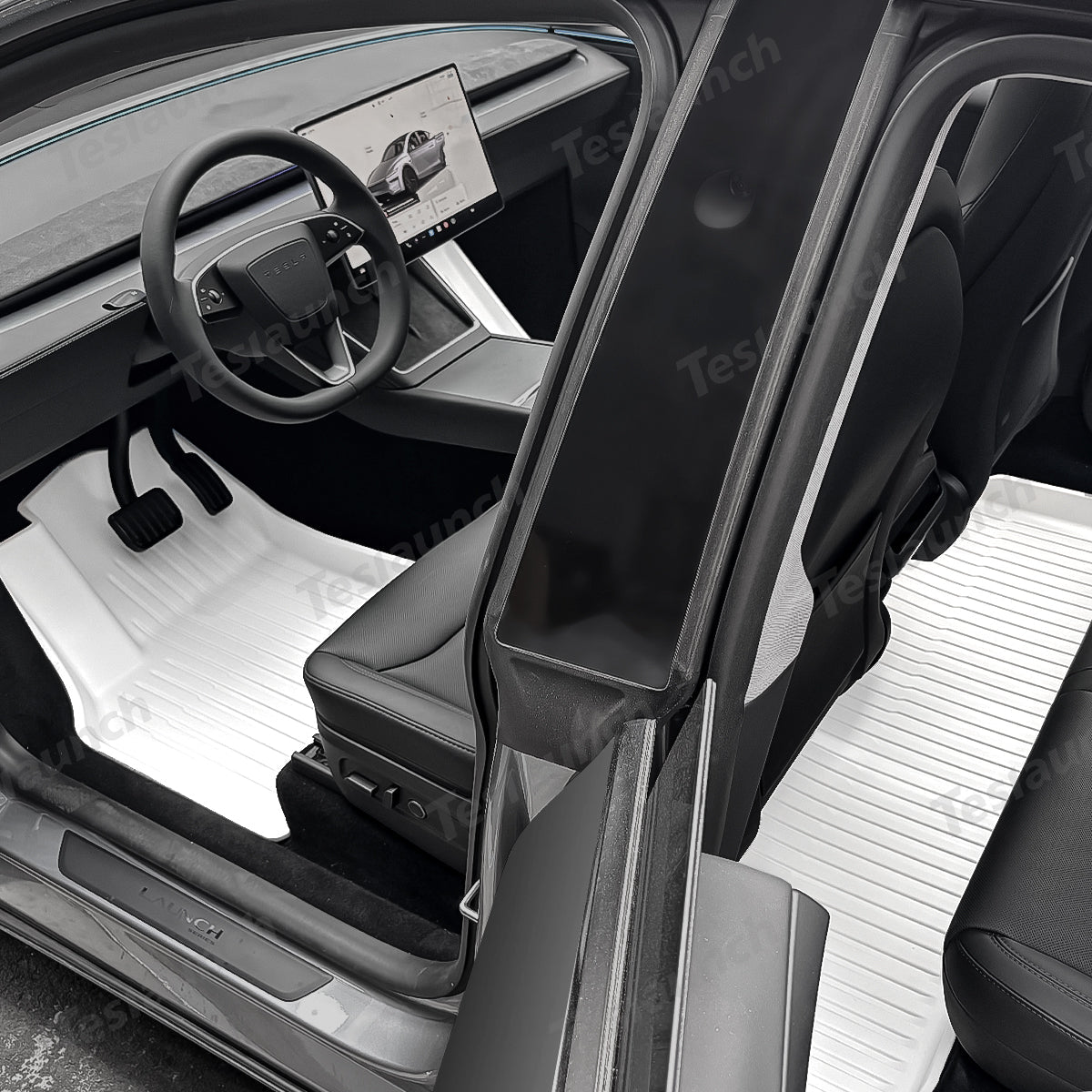 White All Weather TPE Interior Floor Mats Cargo Liners Set for Tesla Model Y Juniper 2025+ - T-Launch