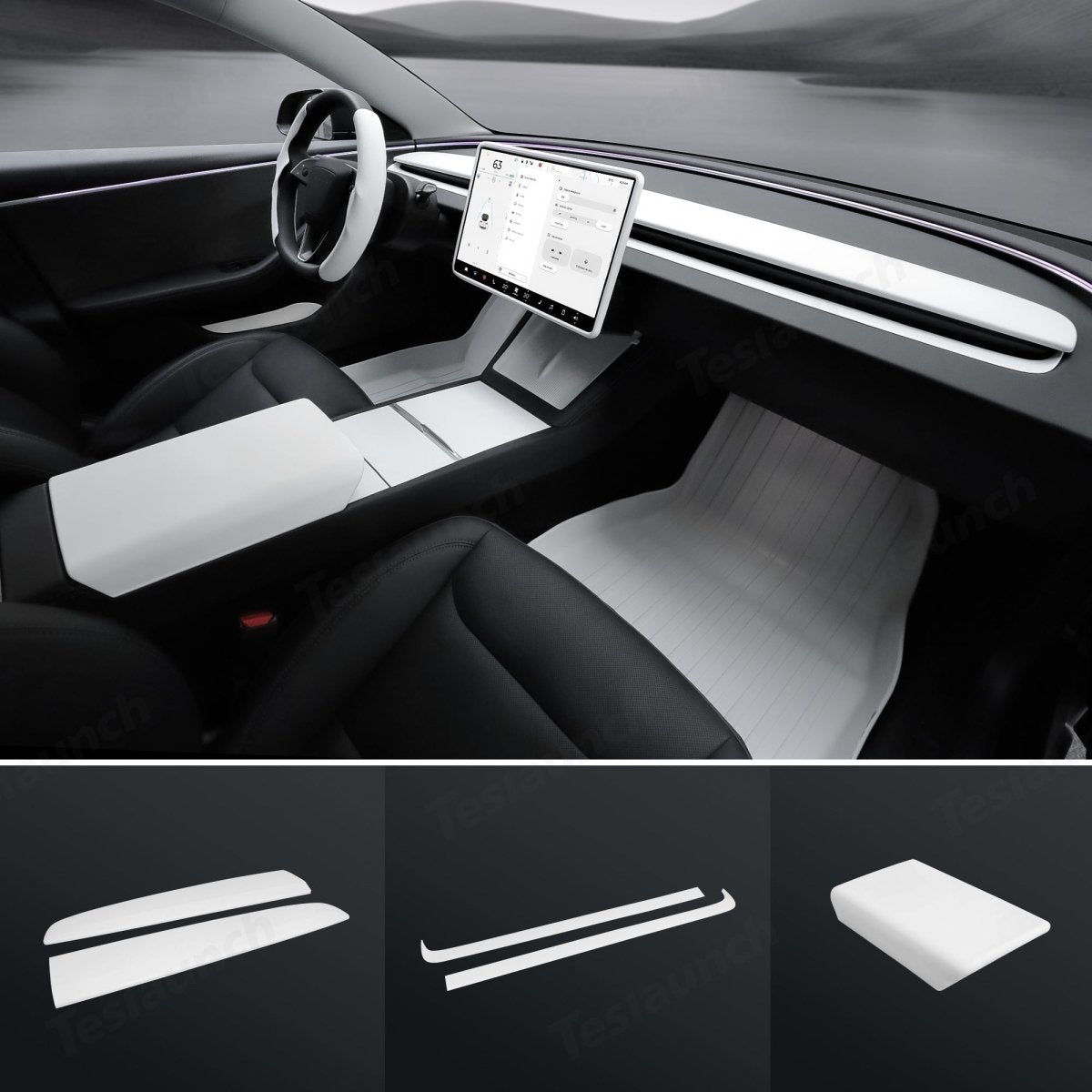 White Interior Upgrade Kit for Tesla Model 3 Highland 2024+ - T-Launch