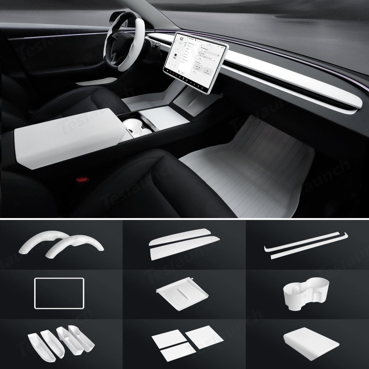 White Interior Upgrade Kit for Tesla Model 3 Highland 2024+ - T-Launch