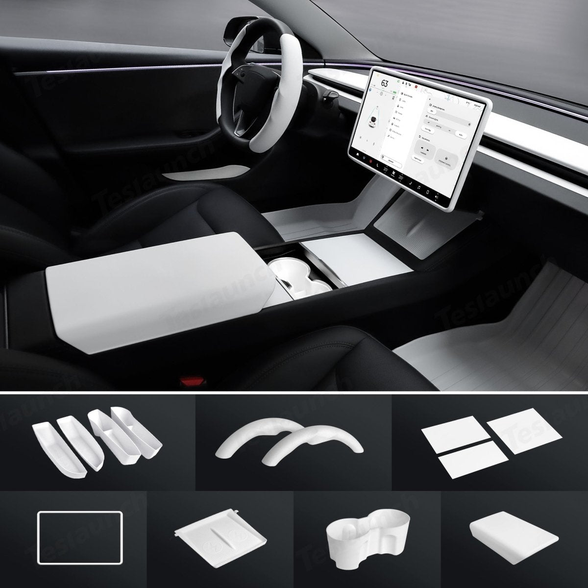 White Interior Upgrade Kit for Tesla Model 3 Highland 2024+ - T-Launch