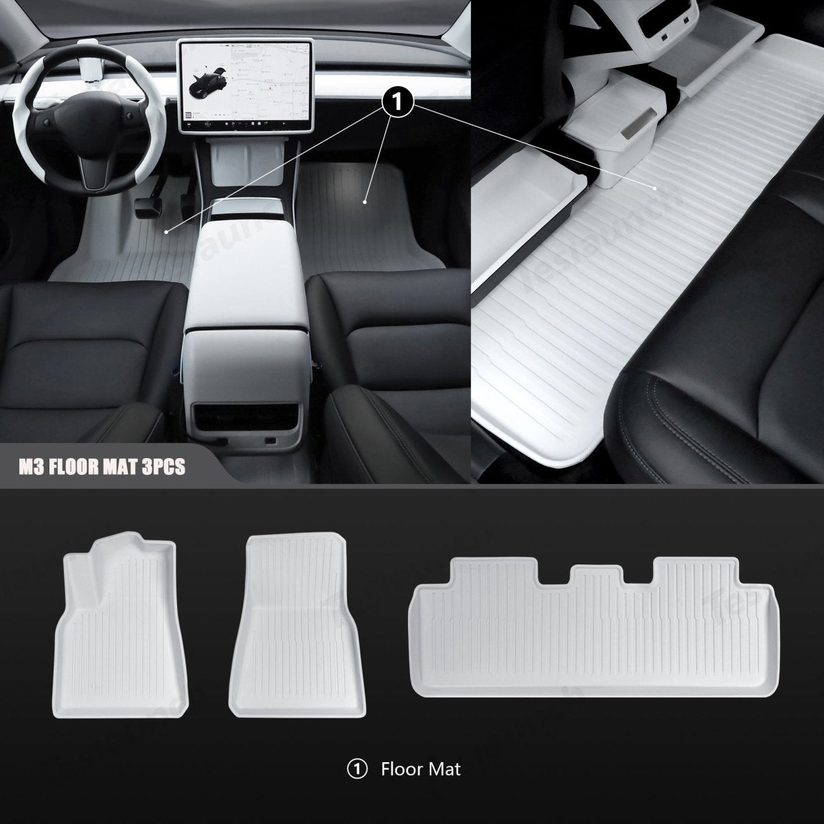 White TPE All Weather Floor Mat for Tesla Model 3/Y - T-Launch