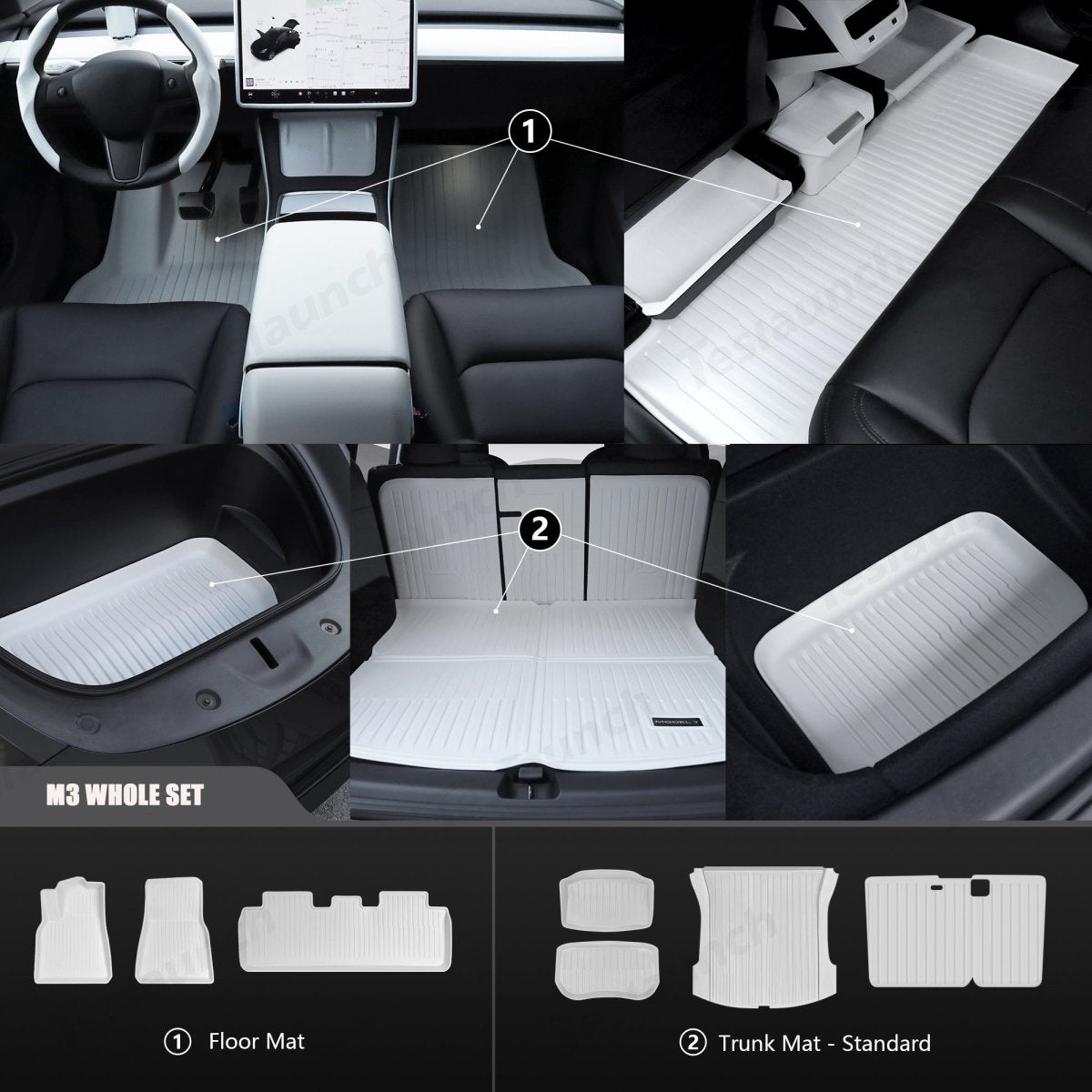 White TPE All Weather Floor Mat for Tesla Model 3/Y - T-Launch
