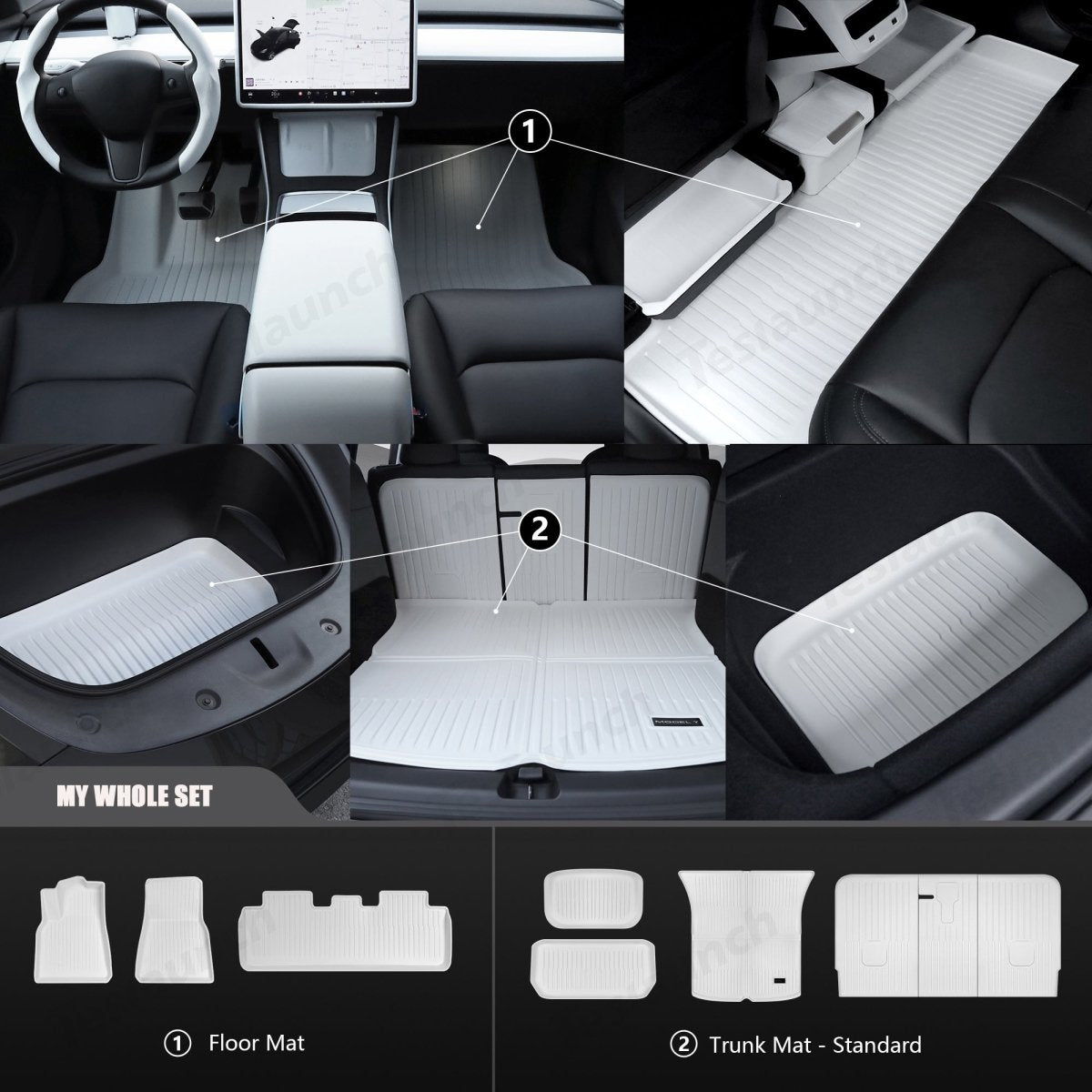 White TPE All Weather Floor Mat for Tesla Model 3/Y - T-Launch