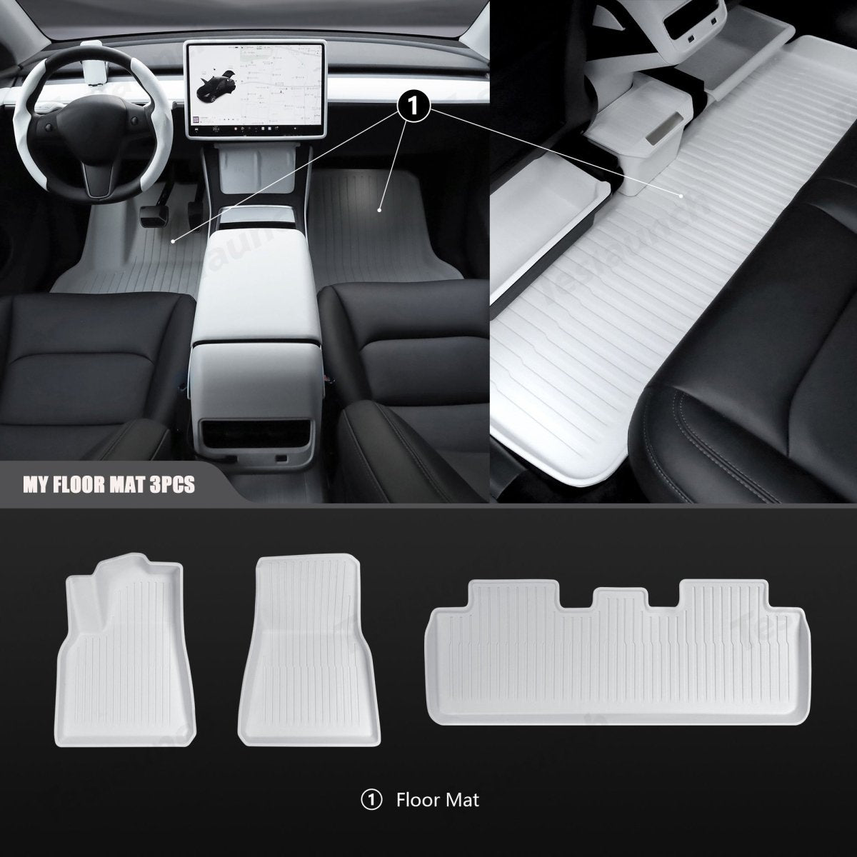 White TPE All Weather Floor Mat for Tesla Model 3/Y - T-Launch