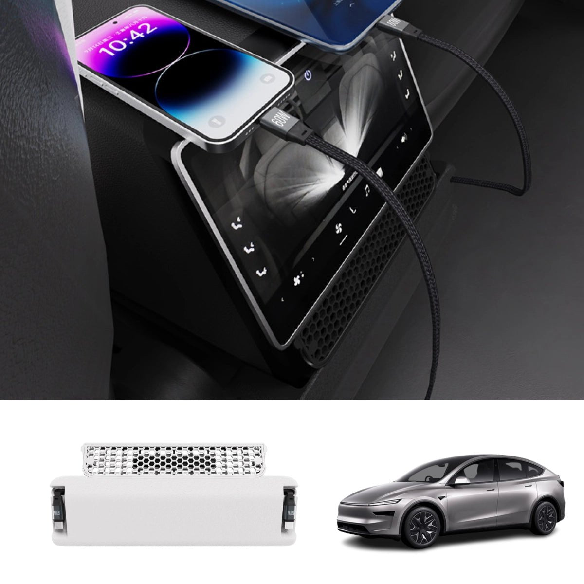Rear Air Vent Charging Dock with Retractable Cables for Tesla Model Y L 2026+ - T-Launch