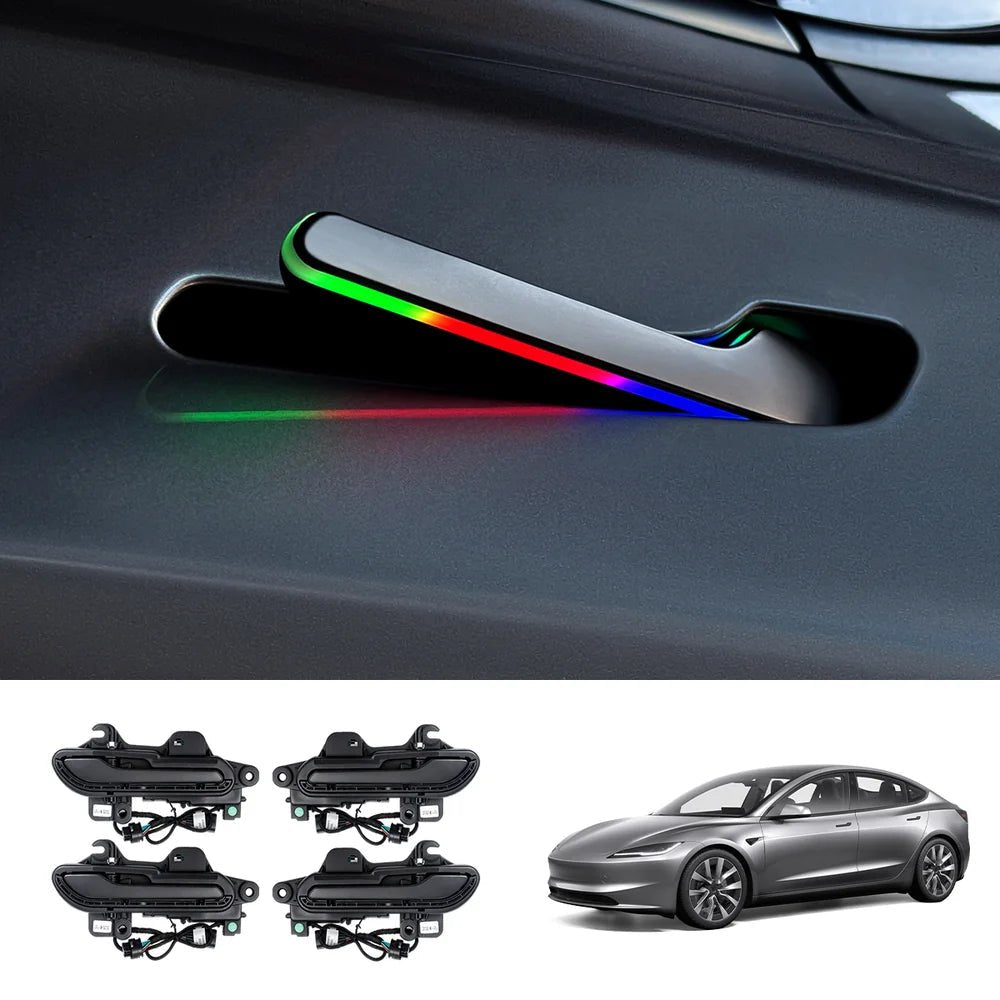 Wireless Auto Door Handle Upgrade Kit with Colorful LED Lights for Tesla Model 3/Y (2022+) - T-Launch