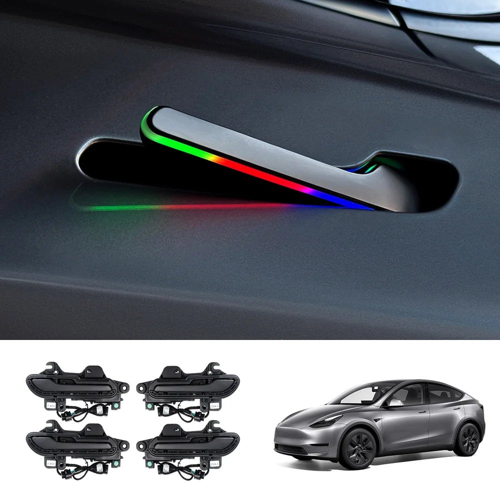 Wireless Auto Door Handle Upgrade Kit with Colorful LED Lights for Tesla Model 3/Y (2022+) - T-Launch