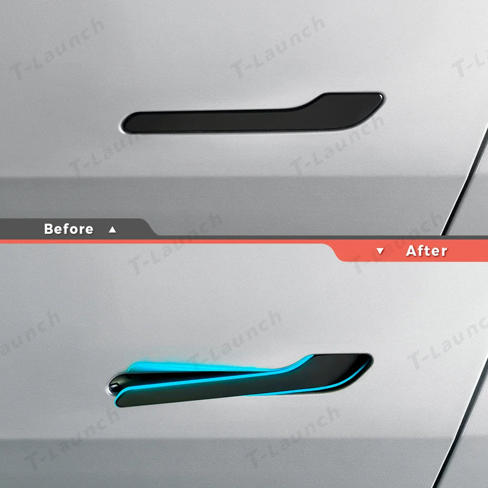 Wireless Auto Door Handle Upgrade Kit with Colorful LED Lights for Tesla Model 3/Y (2022+) - T-Launch