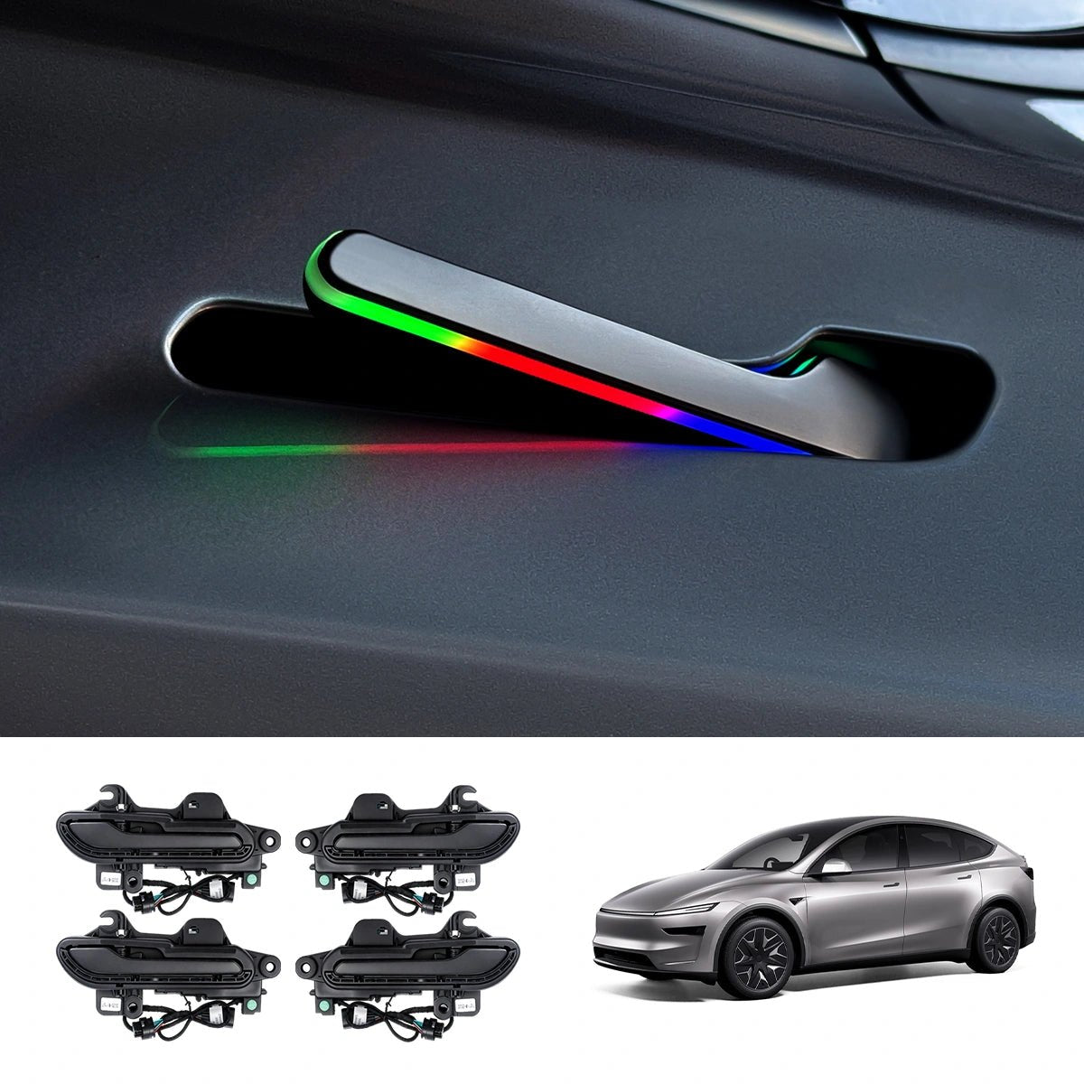 Wireless Auto Door Handle Upgrade Kit with Colorful LED Lights for Tesla Model 3/Y (2022+) - T-Launch