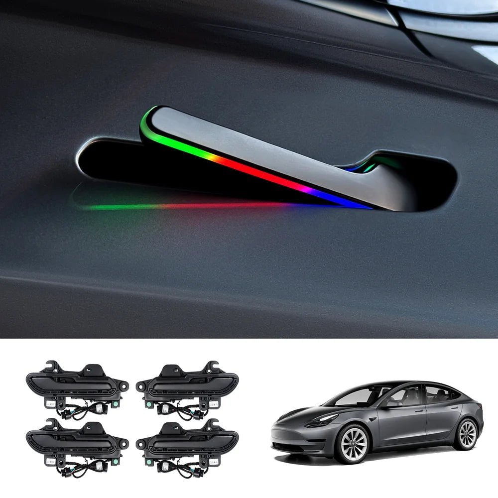 Wireless Auto Door Handle Upgrade Kit with Colorful LED Lights for Tesla Model 3/Y (2022+) - T-Launch