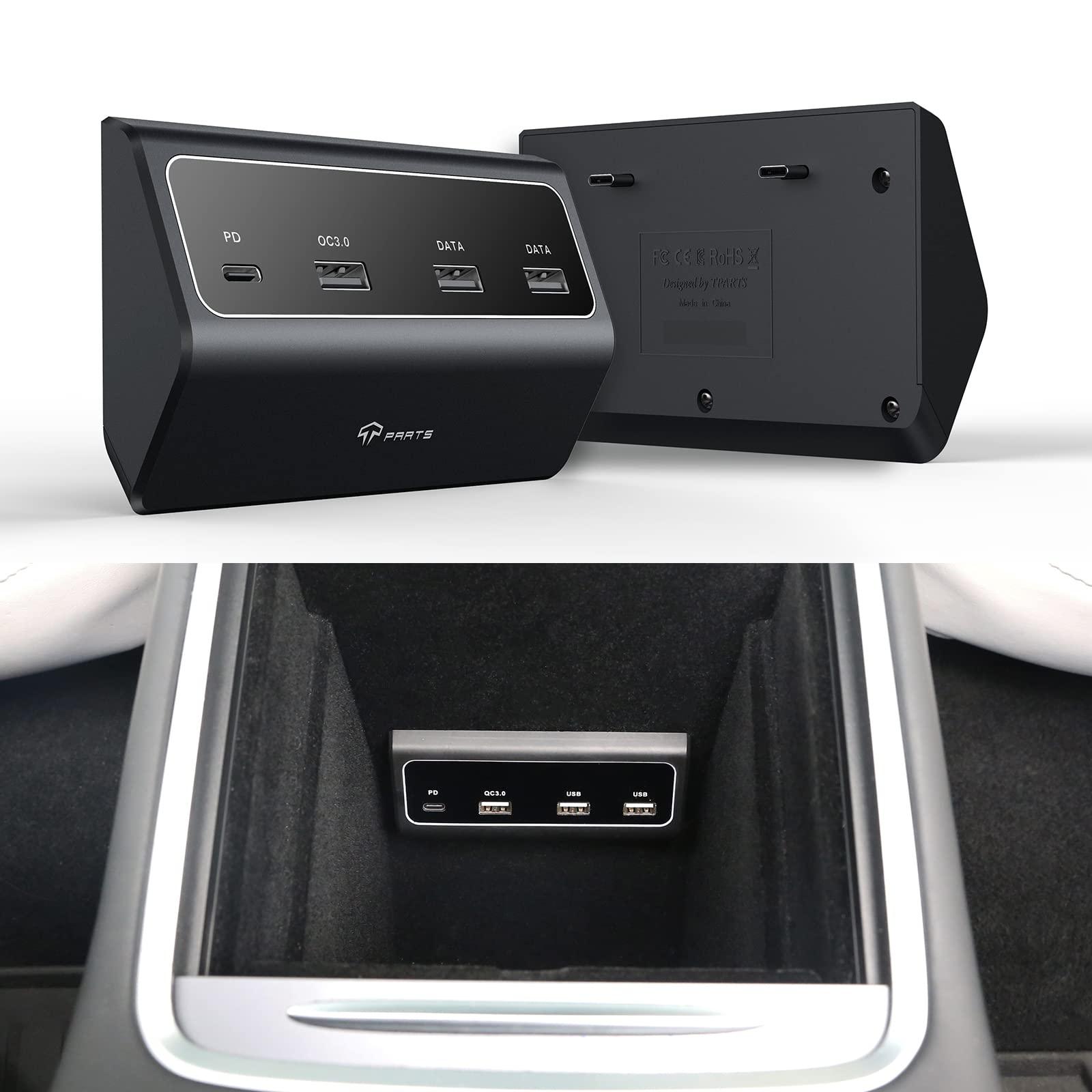 Tesla Model 3/Y Center Console USB Hub for Dual Type-C Ports PD Fast Charge USB Spiliter (2021-2023)