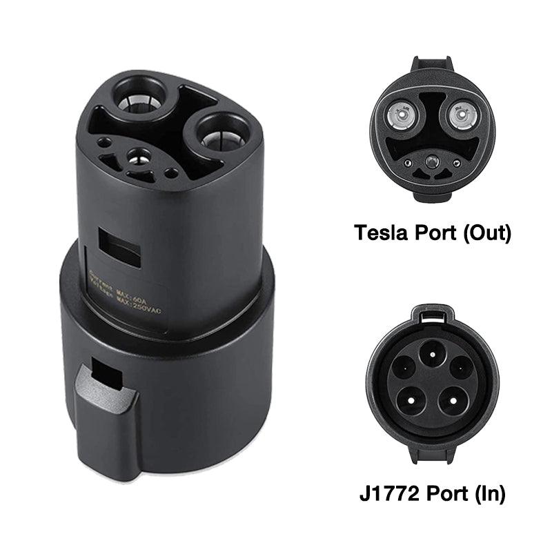 SAE J1772 To Tesla Charging Adapter 60Amp / 250V AC For Tesla Model S/X/3/Y, For Level 1 - Level 2 Charging, Type 1 Charging Station, IP54 Weatherproof