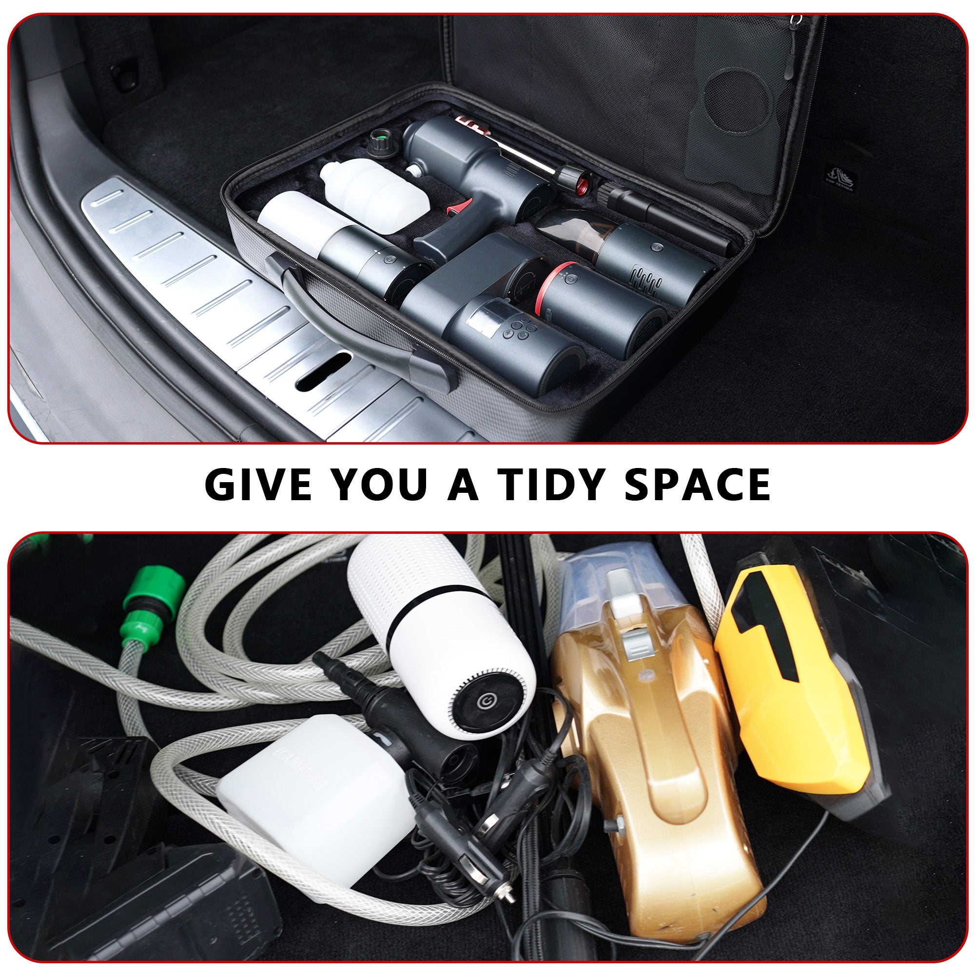<tc>Teslaunch</tc> x BAYU Kit multifuncional para automóvil todo en uno: lavadora de automóviles, bomba de aire, aspiradora, linterna deslumbrante, cargador de teléfono móvil