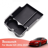 Model S/X Center Console Organizzatore di stoccaggio della scatola portabicchieri (2016-2020)