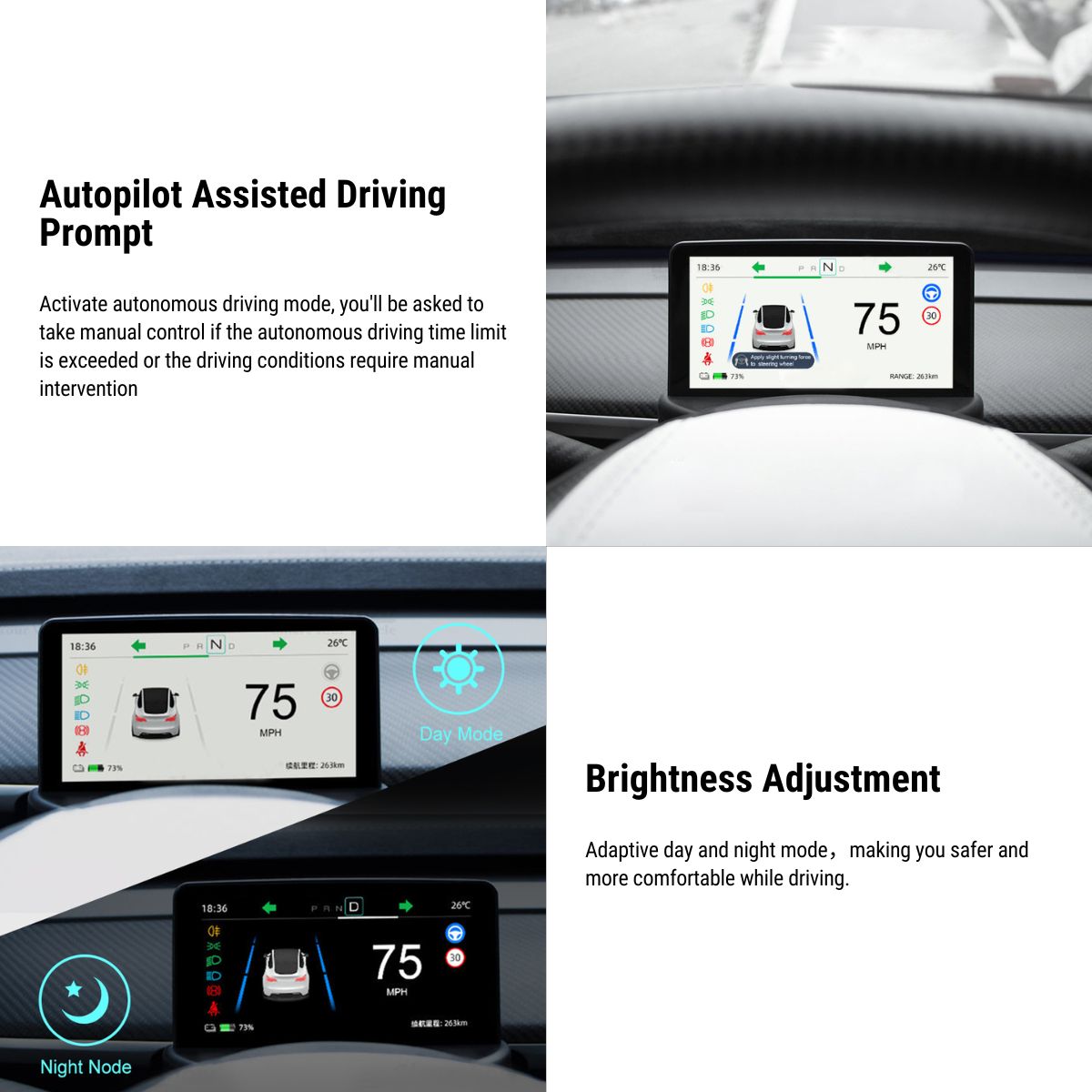 Teslaunch 5.16-inch Mini Dash Screen Display for Tesla Model 3/Y, Model Y / Intel Atom