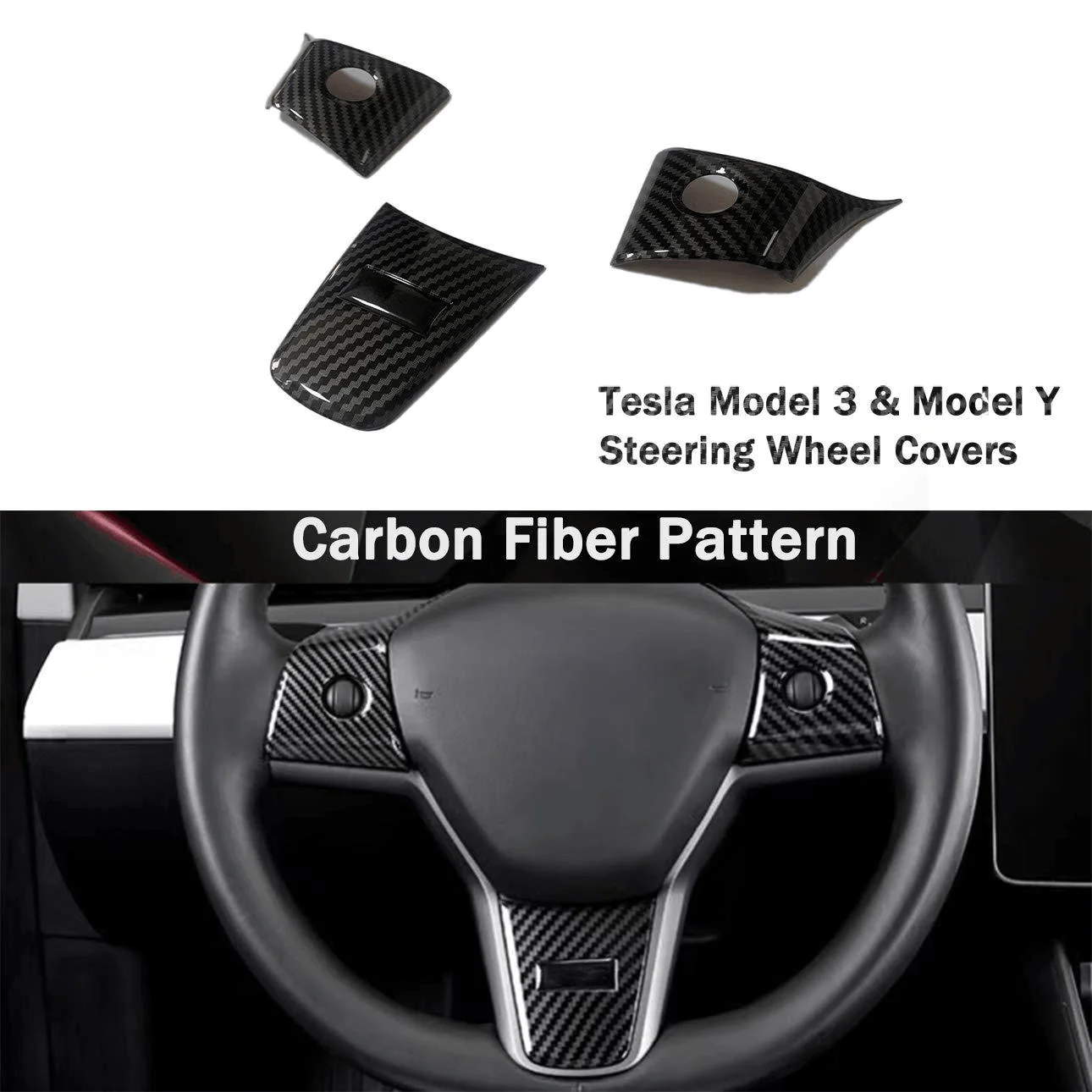 Tesla Model 3/Y Carbon Fiber Steering Wheel Trim (Carbon Fiber Pattern ABS) (2017-2023)