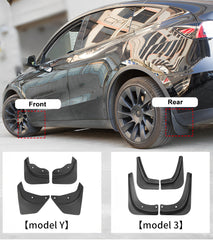 Model Kit de guardabarros delantero y trasero con guardabarros OEM Y/3 Tesla- Guardabarros TPE sin perforaciones (2017-2024) (4 piezas)
