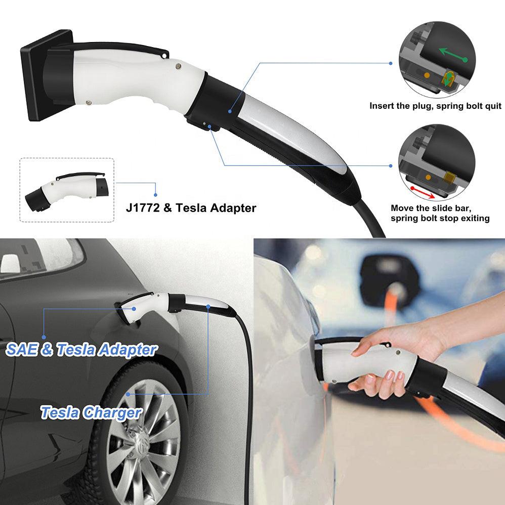 Adaptateur chargeur vers J1772 pour Tesla Tous Model S/X/3/Y, 40 A / 250 V CA max, pour charge de niveau 1 à niveau 2, IP44 résistant aux intempéries