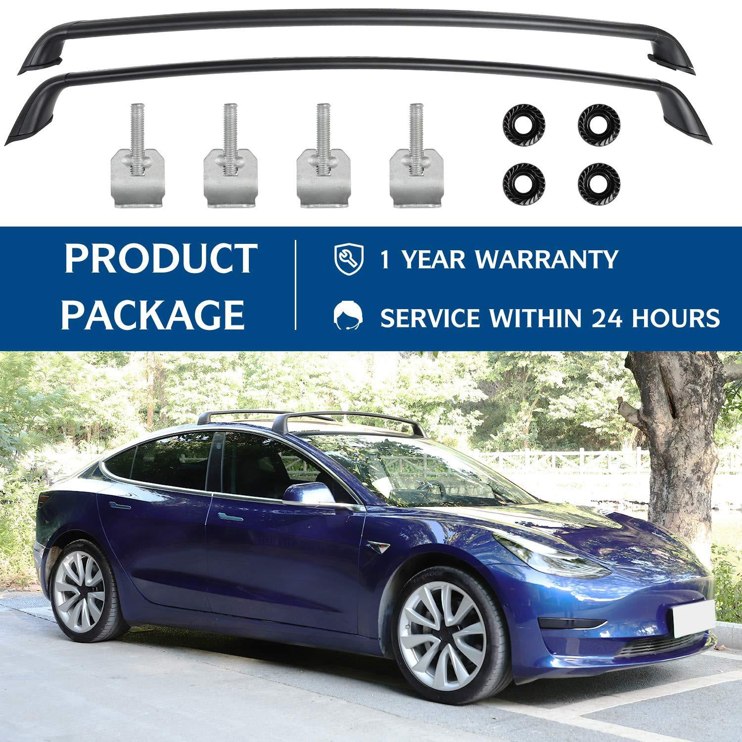 Tesla Model 3 & Model Y Aluminum Roof Rack Cargo Cross Bars (Set of 2 ...