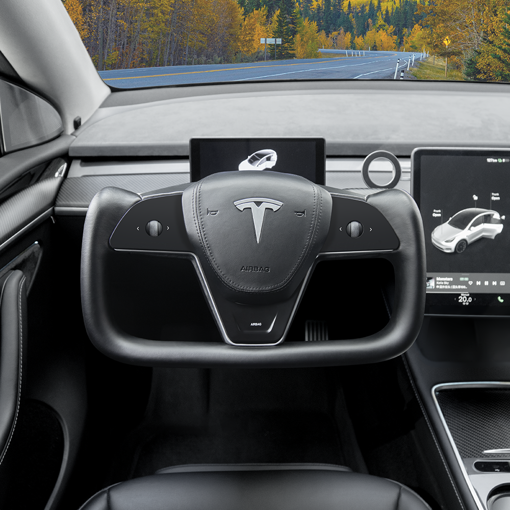 Blanc - Housse de volant de voiture Tesla modèle 3-Y, en fibre de