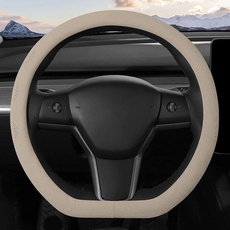 Housse de volant ultra fine en Alcantara absorbant la transpiration pour Tesla Model 3/Y (pas adapté pour 2024) Model 3 Hautes Terres) 