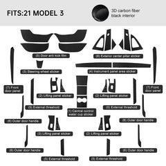 สติ๊กเกอร์ติดภายในคาร์บอนไฟเบอร์สำหรับ Tesla Model 3