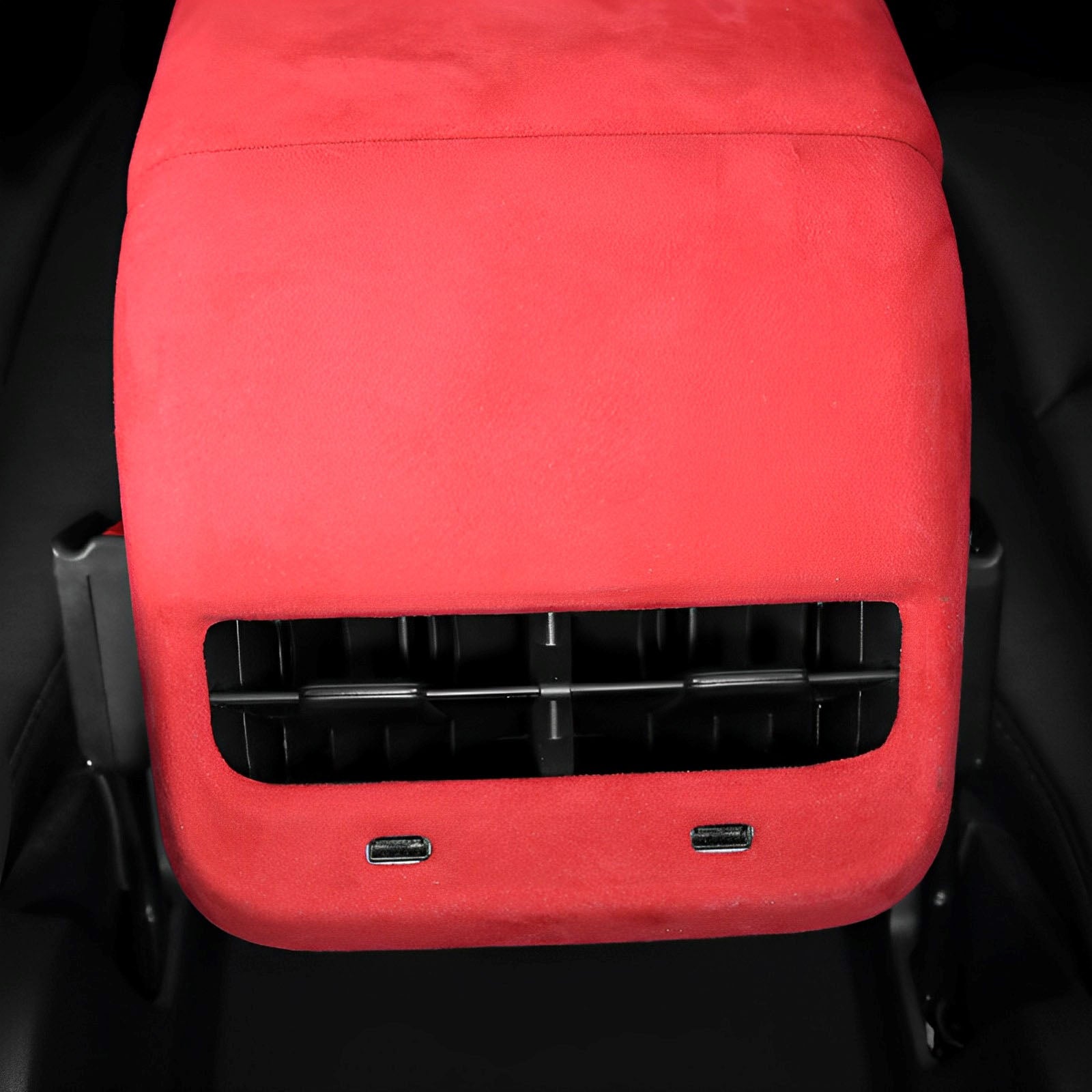 Tesla Alcantara Rear AC Vent Cover and Rear Anti-kick Cover for Model 3/Y (2017-2023), Rear AC Vent Cover / Red
