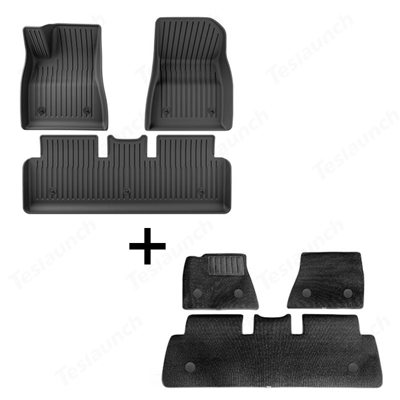 2024 Model 3 Highland-Fußmatten Allwetter-Doppelschicht-Beflockung TPE für  Tesla - Boden matte + verschleiß fester Teppich (6 PCS) / Schnalle