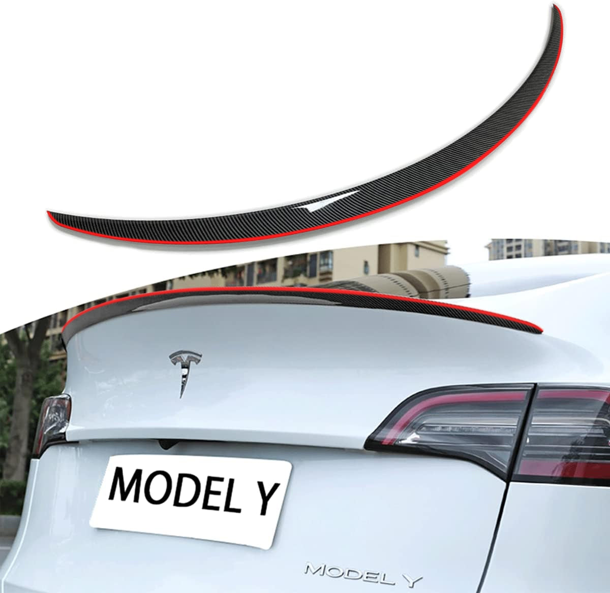[Real Carbon Fiber] Spoiler Wing With Red Line for Tesla Model Y