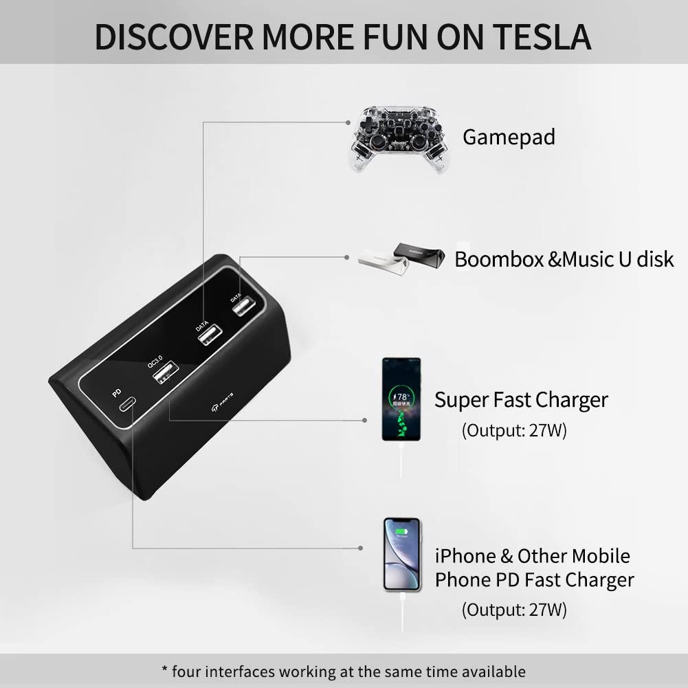 Concentrateur USB pour console centrale Tesla Model 3/Y pour deux ports de type C PD Fast Charge USB Spiliter (2021-2023)