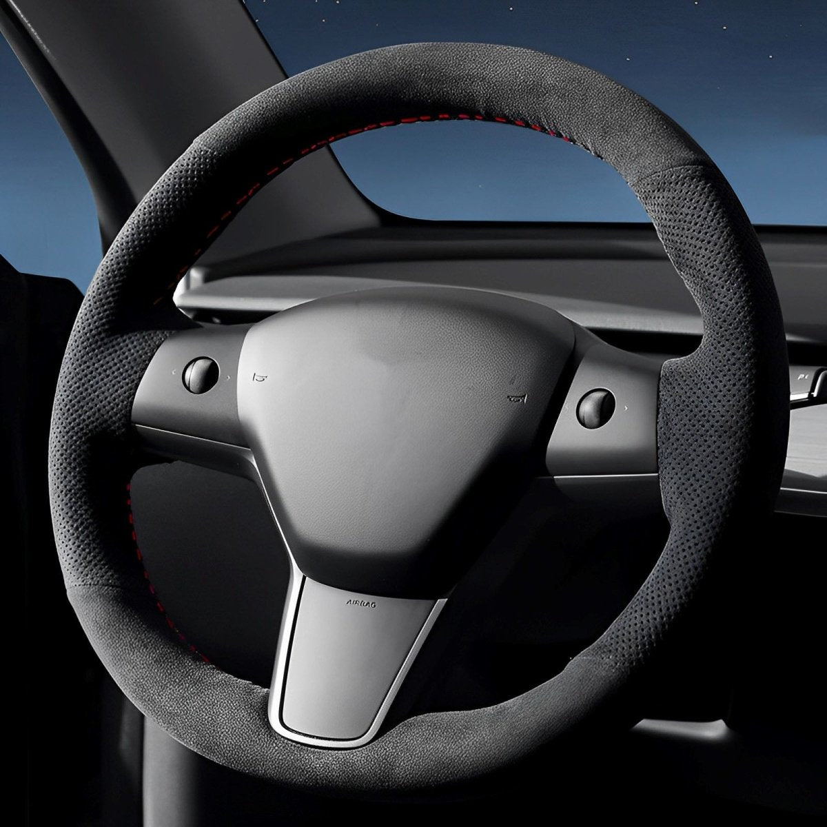 Alcantara Steering Wheel Cover (Hand Stitch, Half-Open, One-Piece) for Tesla Model 3 Highland Standard 2025+ - T-Launch