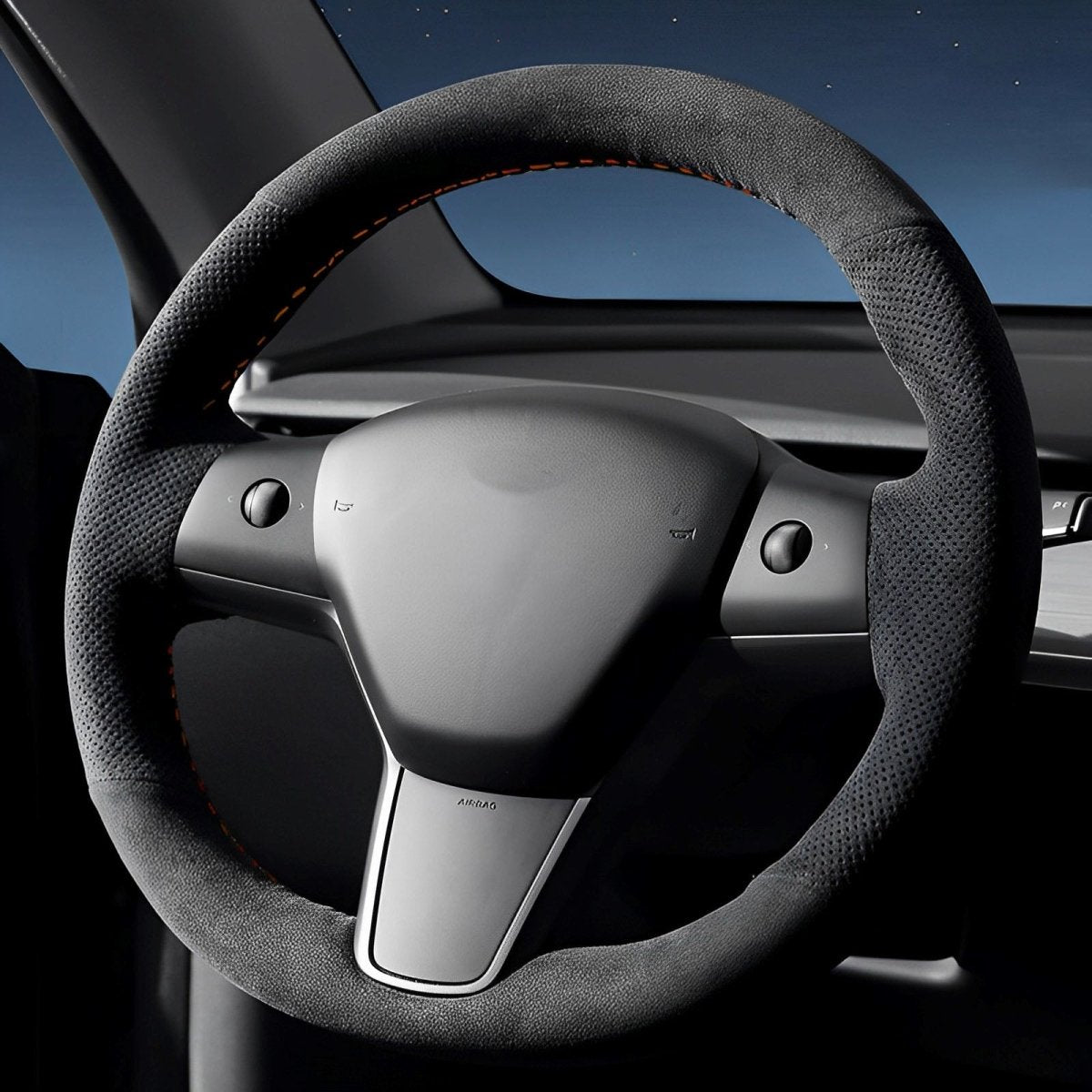 Alcantara Steering Wheel Cover (Hand Stitch, Half-Open, One-Piece) for Tesla Model 3 Highland Standard 2025+ - T-Launch