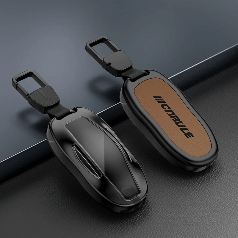 Alloy and Leather Key Fob Cover for Tesla Model 3/Y/S/X - T-Launch