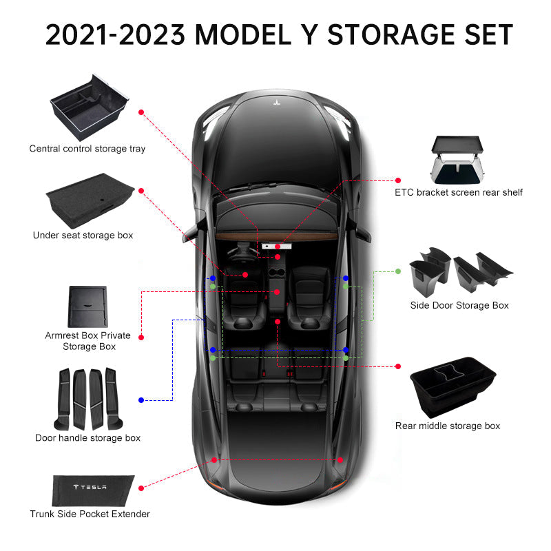 Ensemble d'organisateurs intérieurs Tesla pour 2021-2023 Model Y - 15 PIÈCES