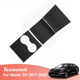 Tesla Model 3/år midterkonsoldæksel, dekorationsindpakningssæt (kulfibermønster ABS) (Gen.1) (2017-2020)