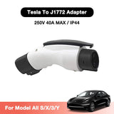 To J1772 Adapter Charger for Tesla All Model S/X/3/Y, 40Amp / 250V AC Max, For Level 1 - Level 2 Charging, IP44 Weatherproof