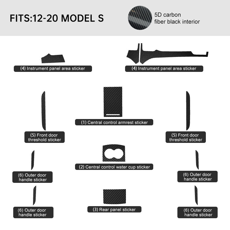 Carbon Fiber Interior Wrap Kit Sticker for Tesla Model S (2012-2020)- Not fit for Right-hand Drive Tesla - T-Launch