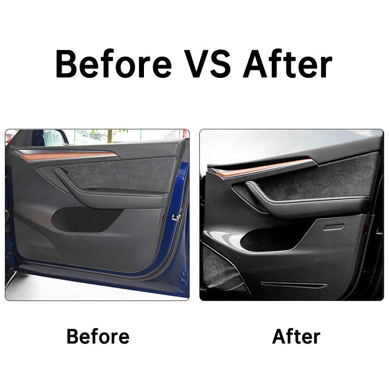 Door Protector for Tesla Model 3, Door Inner Trim Cover Overlay (Carbon Fiber Pattern ABS) (2021-2023) - TESLAUNCH