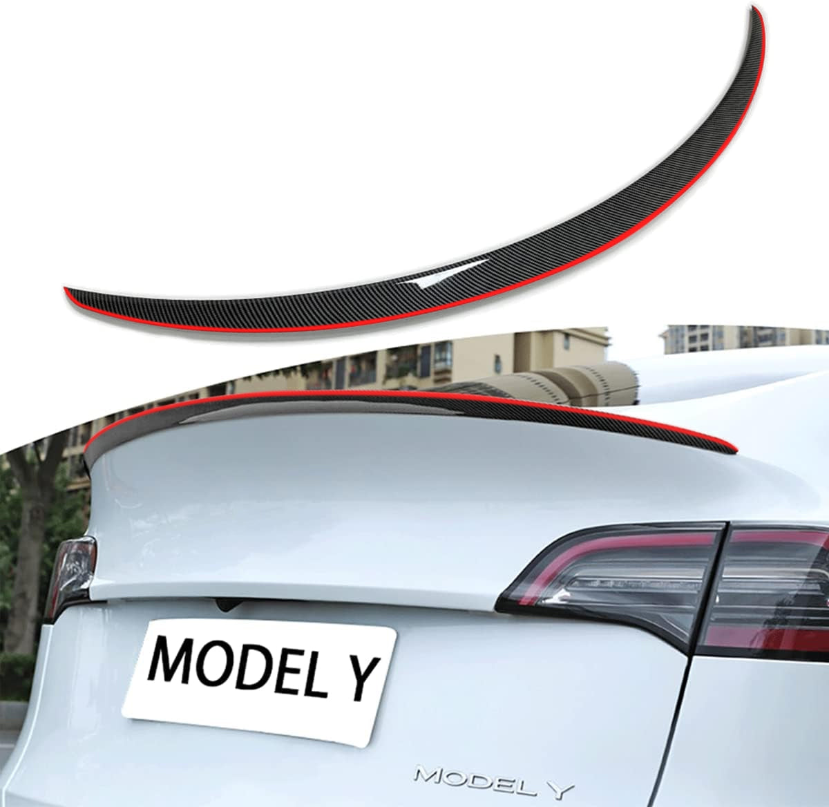 [Real Carbon Fiber] جناح المفسد مع خط أحمر Tesla Model سنة/3