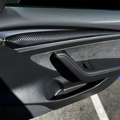 [Real Carbon Fiber] Door Trim Cover For Tesla Model 3, Front Door Trim Panel Caps (2021-2023) - TESLAUNCH