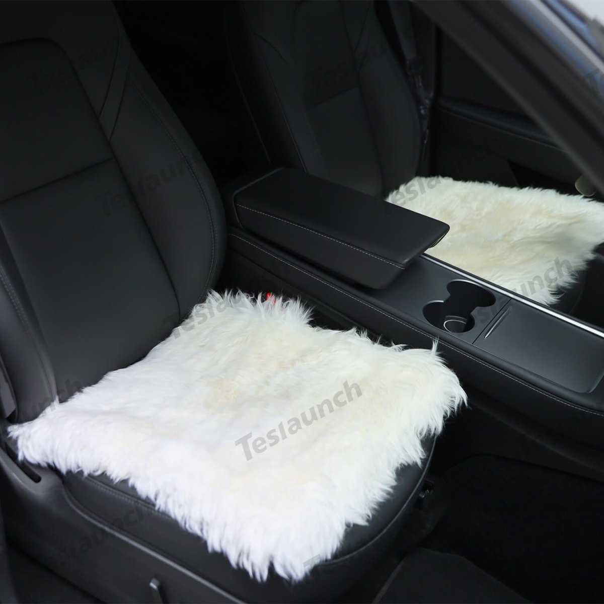 Faux Sheepskin Front Seat Covers Black/White For Tesla Model S/X/3/Y/Cybertruck-2PCS - T-Launch