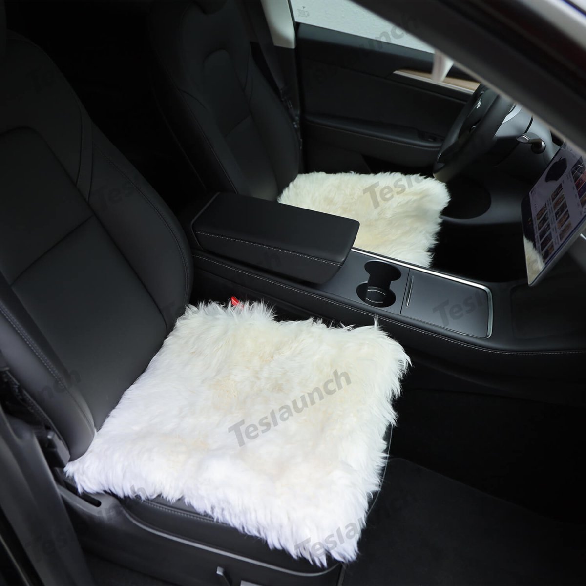 Faux Sheepskin Front Seat Covers Black/White For Tesla Model S/X/3/Y/Cybertruck-2PCS - T-Launch