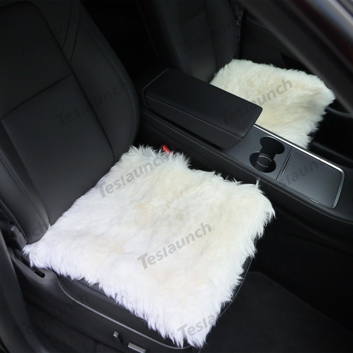 Faux Sheepskin Front Seat Covers Black/White For Tesla Model S/X/3/Y/Cybertruck-2PCS - T-Launch